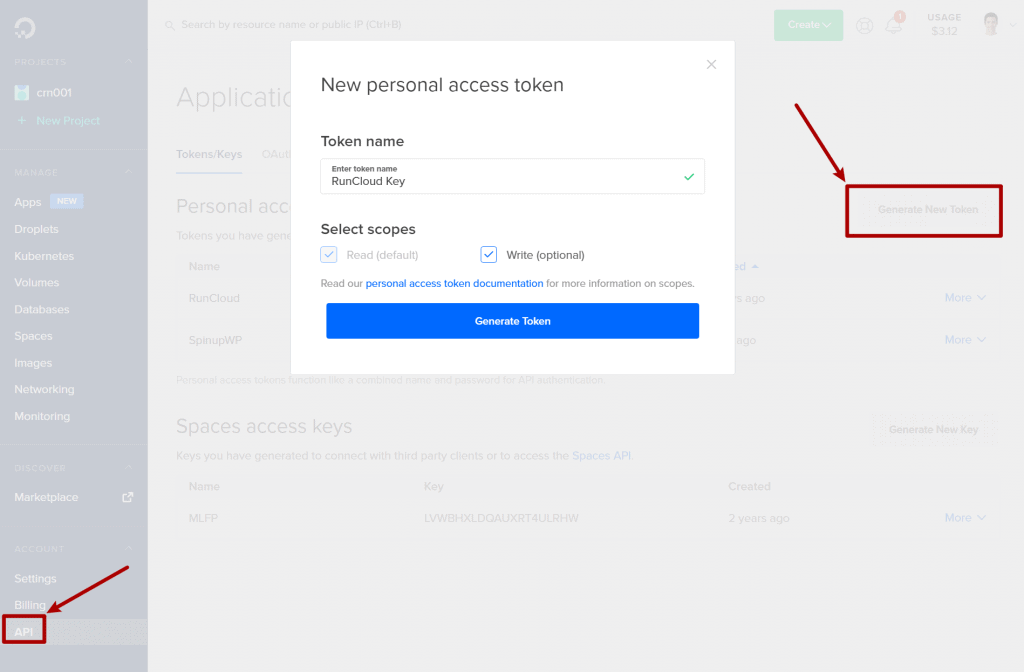 Create DigitalOcean API Key